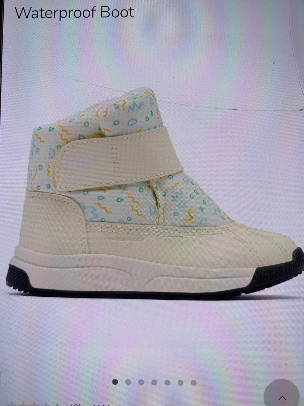 New Sorel waterproof Kids Cream Snow Boot with Teal & Yellow Accents sz 9
